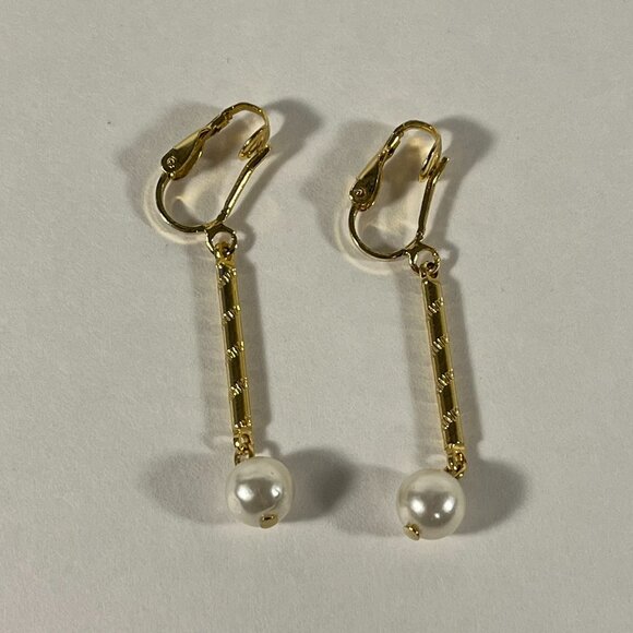 Faux Pearl Gold Clip-On Dangle Earrings - Picture 1 of 1